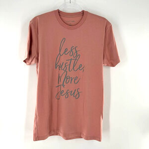 Day Spring Short Sleeve Crewneck T-Shirt Less Hustle More Jesus Pink Size Medium